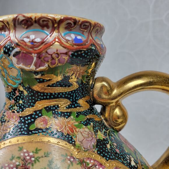 Vintage Royal Satsuma Tea Pot 9.5" Gold Hand Painted Textured Dragon Head Spout - Picture 3 of 16